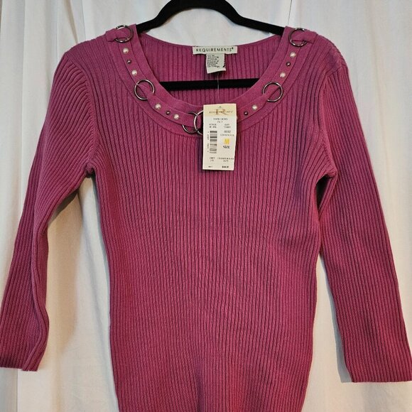 REQUIREMENTS Womens Sweater Size Med Purple Round Neck 3/4 Knit Ribbed NWT - Picture 1 of 7